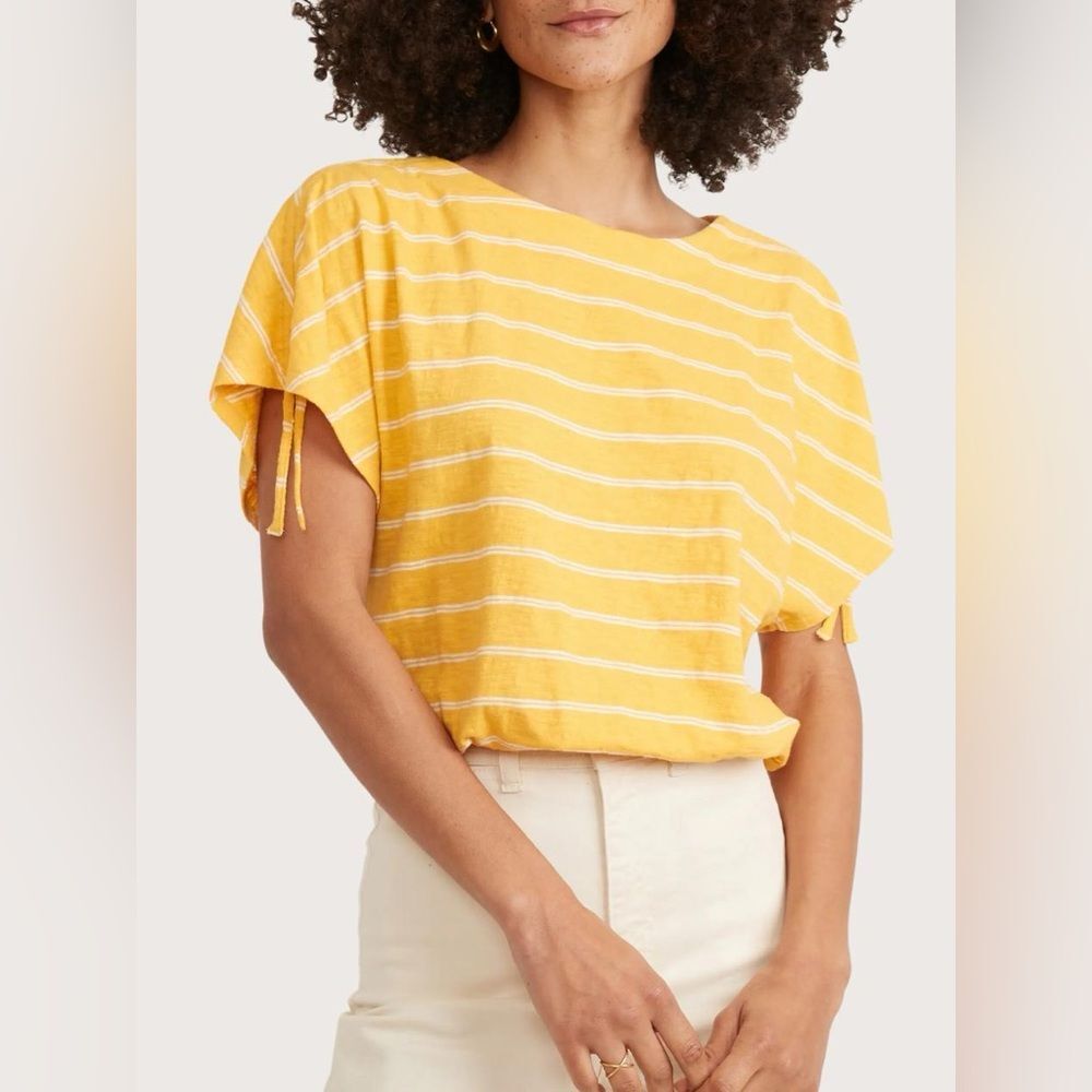 Marine Layer Sz Med Yellow White Striped Blaine Cinch Cotton T-Shirt
